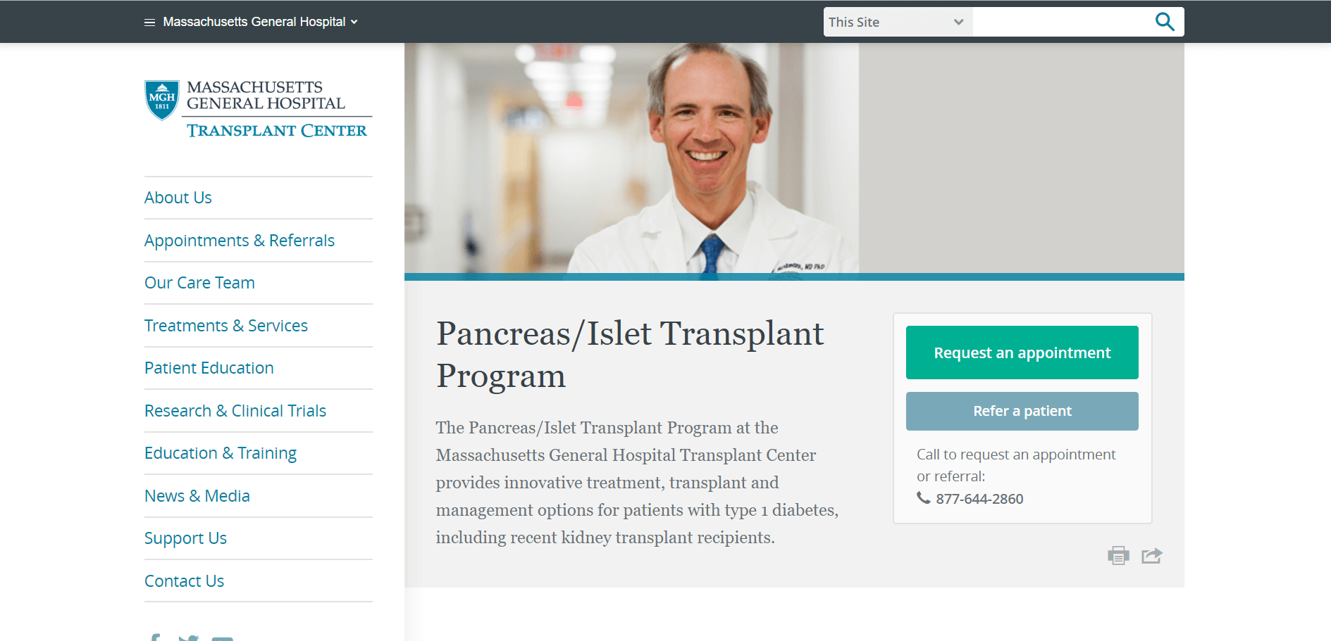 Massachusetts General Hospital Transplant Center, Pancreas/Islet Transplant Program