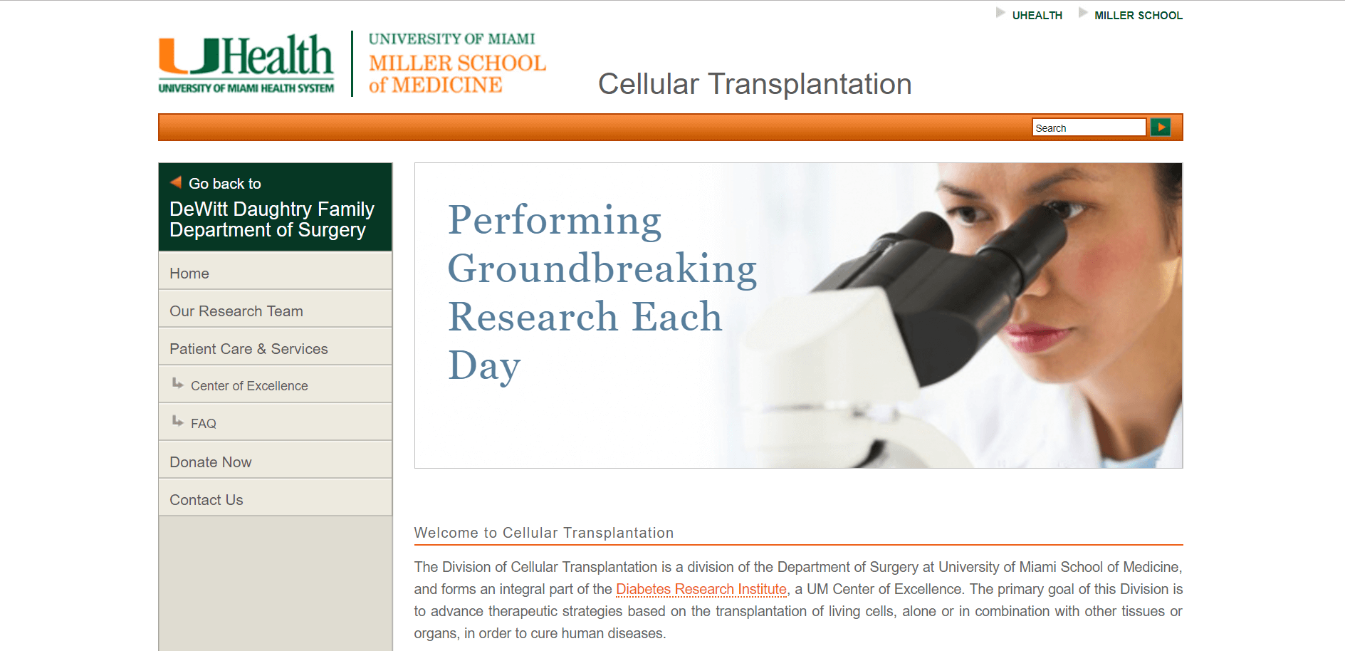 University of Miami Miller School of Medicine, Welcome to Cellular Transplantation
